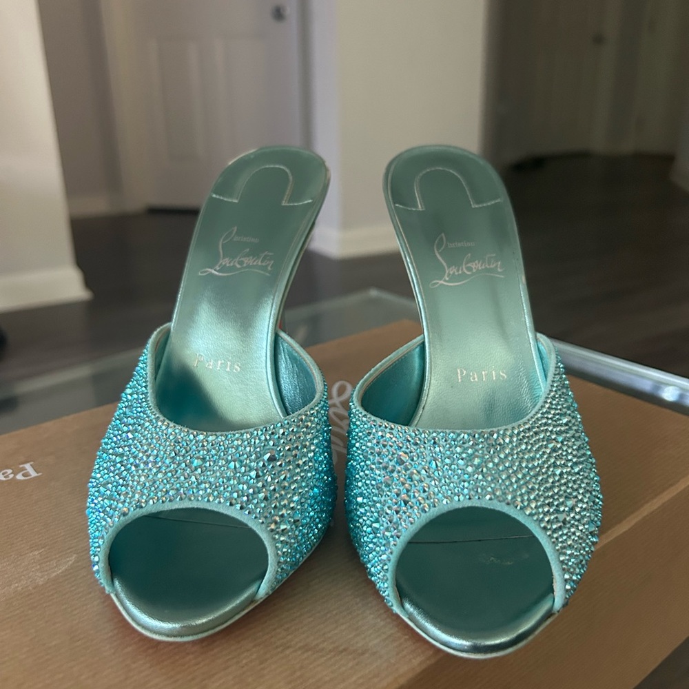 Christian louboutin me dolly strass Bermuda crystal peep toe 100mm stiletto 38.5 - Picture 7 of 11